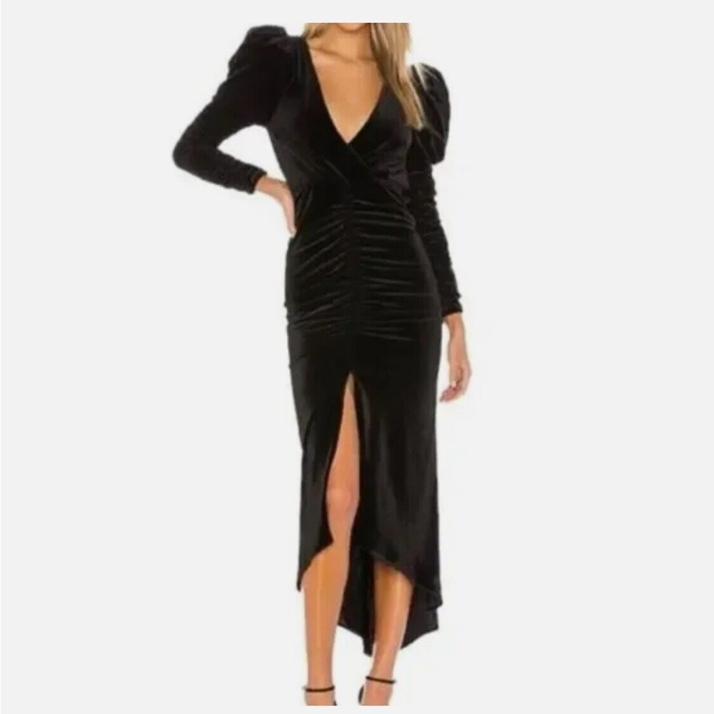 NEW! W/O tags - Ronny Kobo Black Asymmetrical velvet Ruched Bodycon Dress